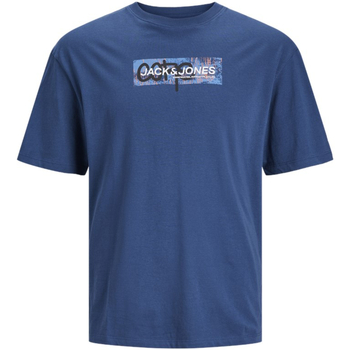 Textil Homem T-Shirt mangas curtas A garantia do preço mais baixo 12257369 JCOAOP PRINT TEE SS CREW NECK PLS ENSIGN BLUE Azul