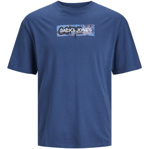 Textil Homem T-Shirt mangas curtas A garantia do preço mais baixo 12257369 JCOAOP PRINT TEE SS CREW NECK PLS ENSIGN BLUE Azul