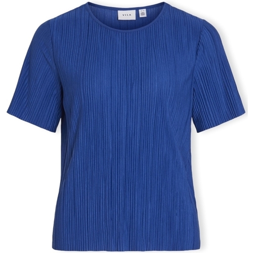Textil Mulher T-shirts e Pólos Vila Noos Top Plisa S/S - True blue Azul
