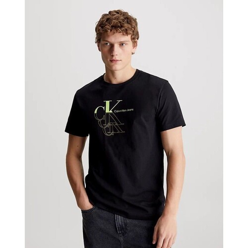 Textil Homem T-Shirt mangas curtas Calvin Klein T-shirt Stacked Logo J30J325352BEH Preto
