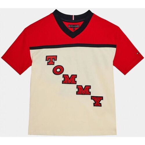 Textil Criança Tommy C87 Hilfiger HIGH GLOSS DOWN PUFFER JKT Tommy C87 Hilfiger KB0KB08676 VARSITY TEE-0KS RED/WHITE Vermelho