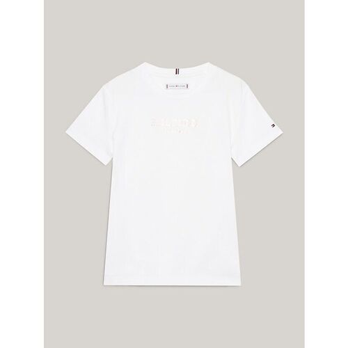 Textil Rapariga T-shirts e Pólos slides Tommy Hilfiger KG0KG07715 NONOTYPE FOIL-YBR Branco