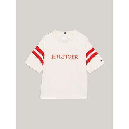 Textil Rapariga T-shirts e Pólos slides Tommy Hilfiger KG0KG07717 MONOTYPE VARSITY-AEF CALICO Bege