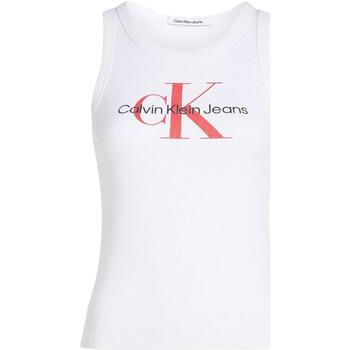 Textil Mulher T-Shirt mangas curtas Calvin Logo Klein Jeans  Branco