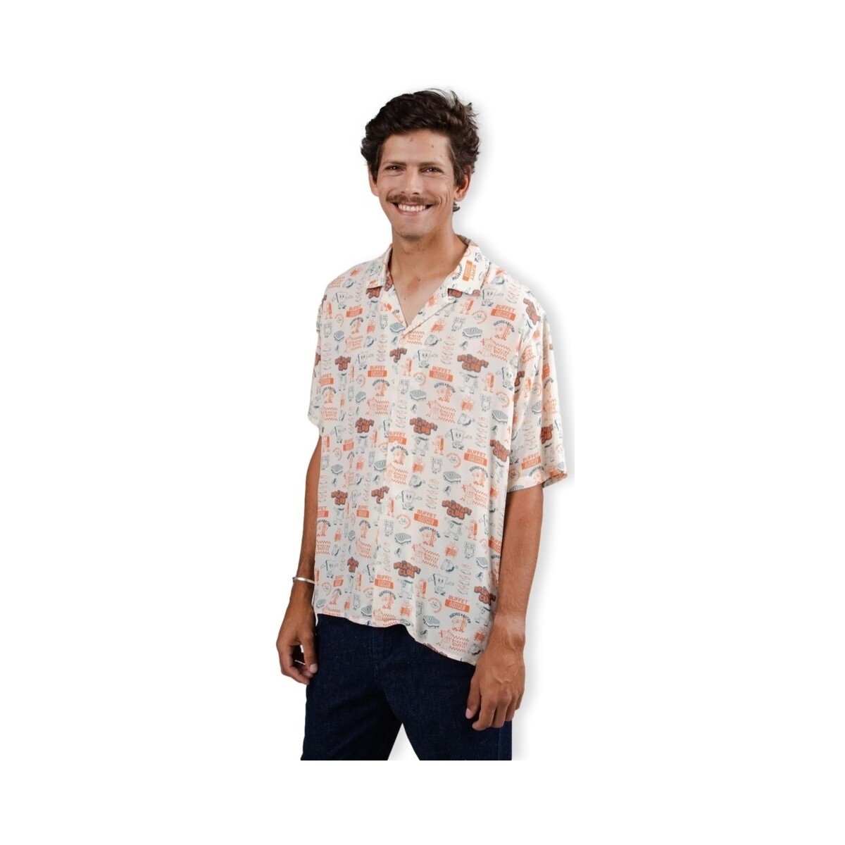 Textil Homem Camisas mangas comprida Brava Fabrics Camisa Buffet Aloha - Sand Branco