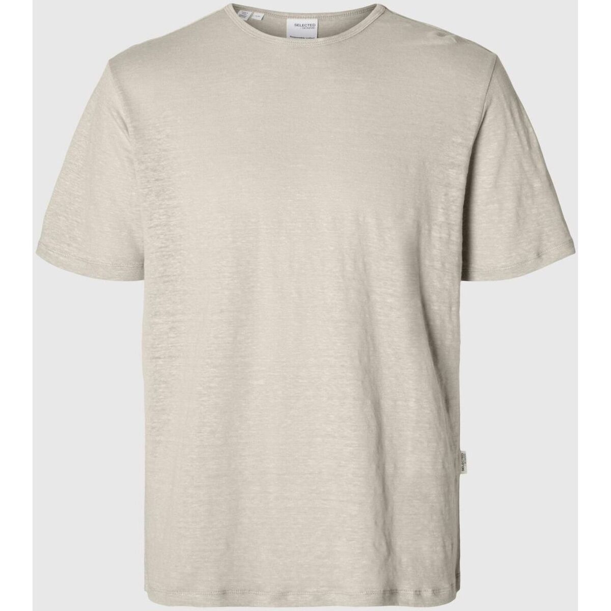 Textil Homem T-shirts e Pólos Selected 16089504 BETH LINEN SS-OATMEL Bege