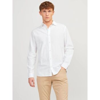 Textil Homem Camisas mangas comprida Jack & Jones 12248384 SUMMER LINEN-WHITE Branco