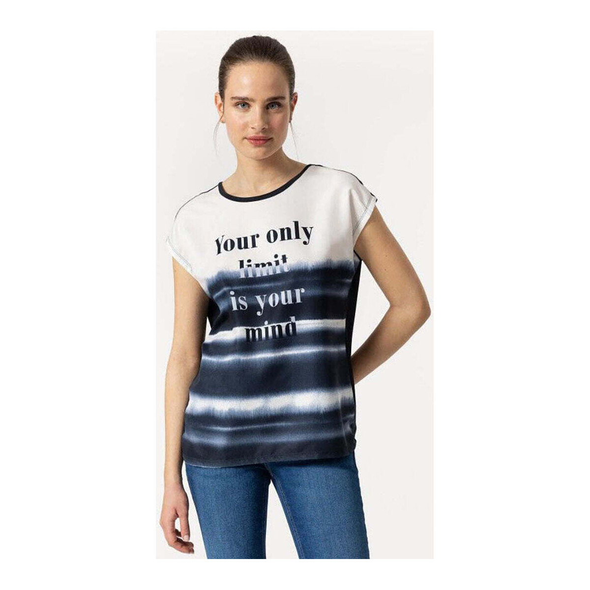Textil Mulher T-Shirt mit "Future"-Print aus Baumwolle von 10048873-711-3-1 Azul