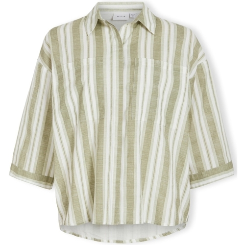 Textil Mulher Vitate L/s Short Puffer Jacket Vila Camisa Etni 3/4 Oversize - Egret/Oil Green Verde