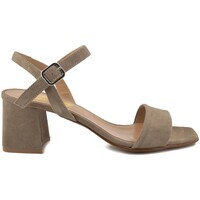 Sapatos Mulher Sandálias Casual Sandálias de couro castanhas com salto da Cáqui