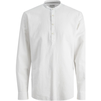 Textil Homem Camisas mangas comprida Jack & Jones 12248410 JJESUMMER TUNIC LINEN BLEND SHIRT LS SN WHITE Branco