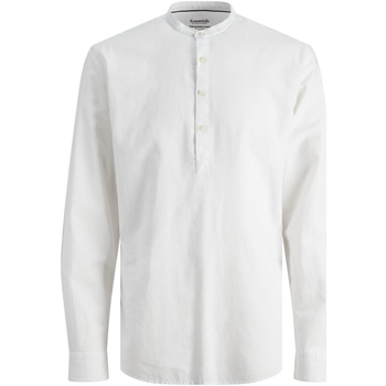 Textil Homem Camisas mangas comprida Jack & Jones 12254097 JWHSUMMER HALF PLACKET SHIRT LS S24 WHITE Branco