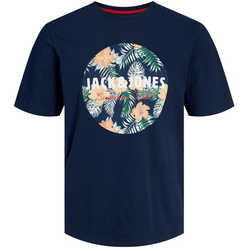 Textil Homem T-Shirt mangas curtas Jack & Jones 12248072 JJCHILL SHAPE TEE SS CREW NECK NAVY BLAZER Azul