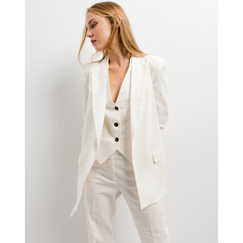 Textil Mulher Casacos/Blazers Póker De Damas Americana de lino Branco