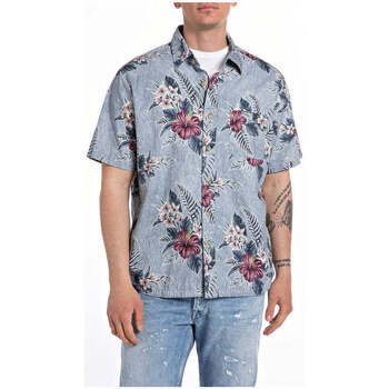 Textil Homem Camisas mangas comprida Replay M411900074920-010-3-2 Azul