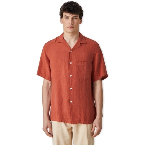 Textil Homem Camisas mangas comprida Portuguese Flannel Camisa Linen Camp Collar - Terracota Vermelho