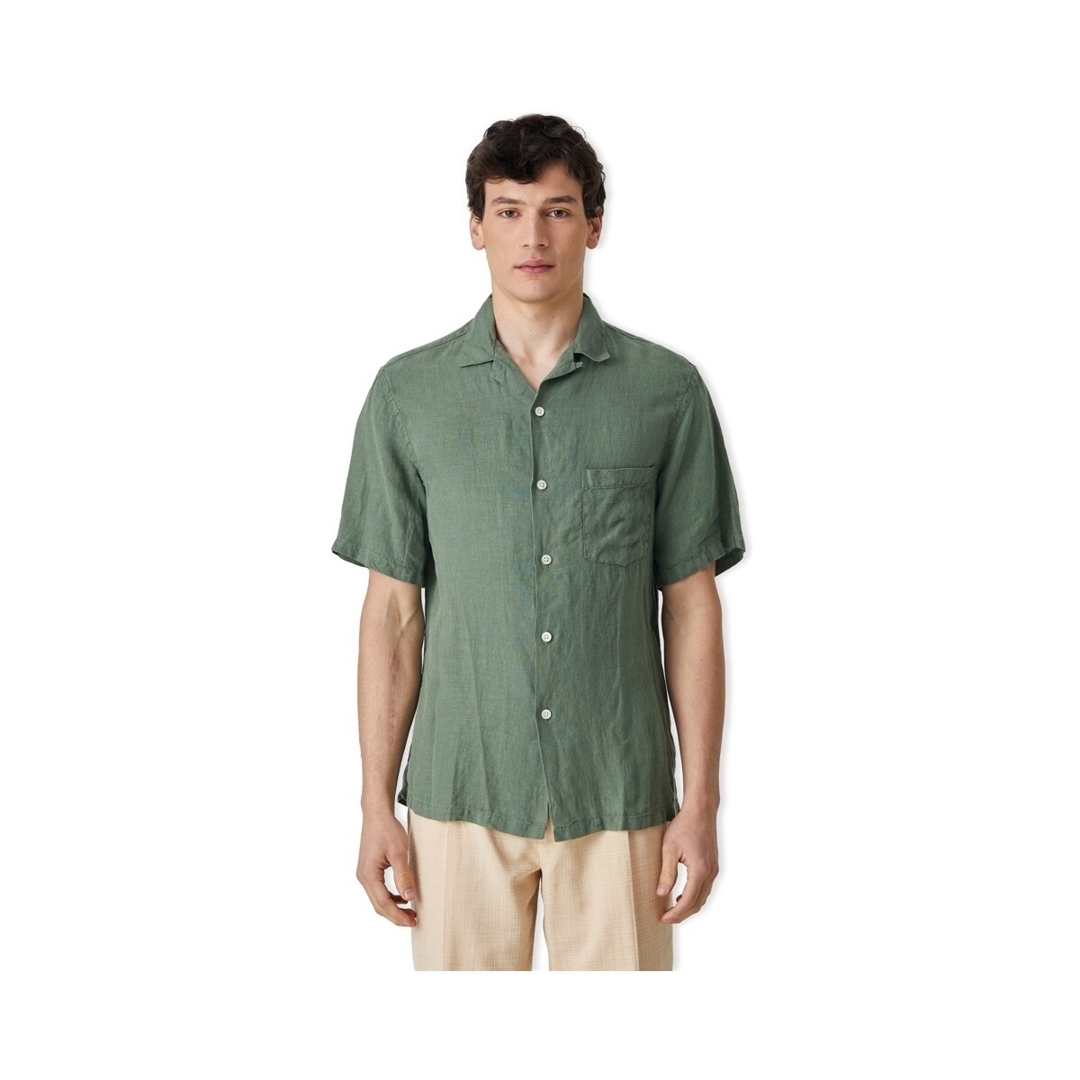 Textil Homem Camisas mangas comprida Portuguese Flannel Camisa Linen Camp Collar - Dry Green Verde