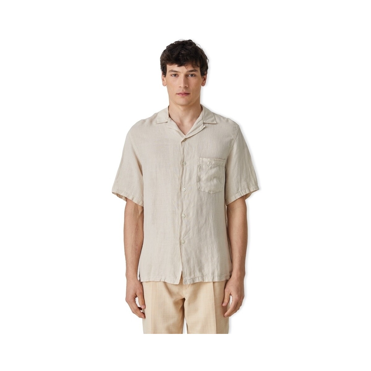 Textil Homem Camisas mangas comprida Portuguese Flannel Camisa Linen Camp Collar - Raw Bege