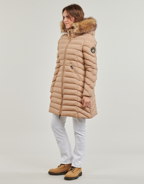 Superdry FUJI HOODED MID FAUSSE FOURRURE Bege