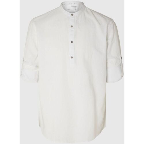 Textil Homem Camisas mangas comprida Selected 16092977 LINEN TUNIC-BRIGHT WHITE Branco