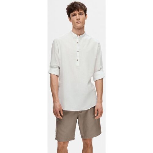 Selected 16092977 LINEN TUNIC-BRIGHT WHITE Branco