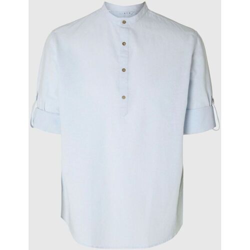 Textil Homem Camisas mangas comprida Selected 16092977 LINEN TUNIC-SKY CAPTAIN Azul