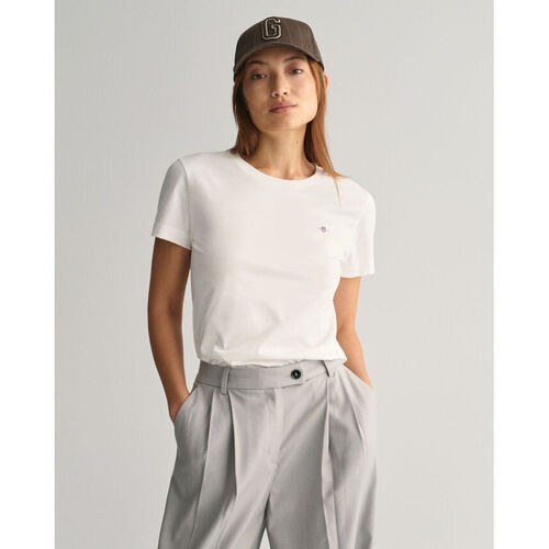 Textil Mulher crew neck sweatshirt Grigio Gant T-Shirt Shield Branco