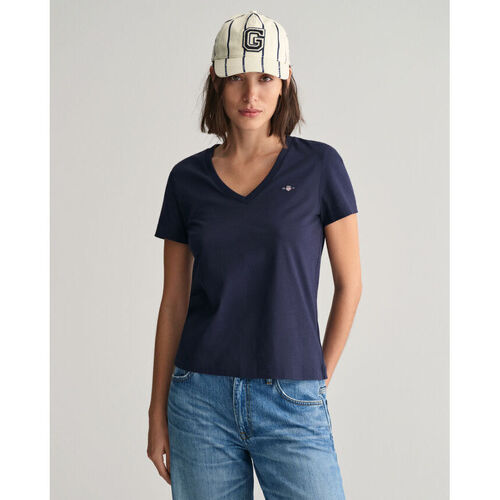 Textil Mulher Capa de edredão Gant T-shirt com decote em V Shield Azul