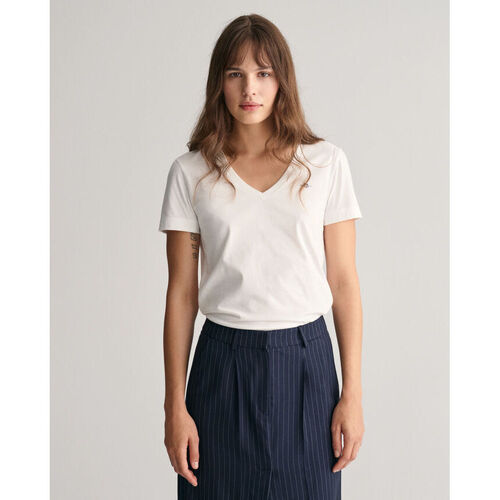 Textil Mulher T-shirts pattern e Pólos Gant T-shirt com decote em V Shield Branco