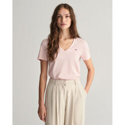 Textil Mulher T-shirts e Pólos Gant T-shirt com decote em V Shield Rosa