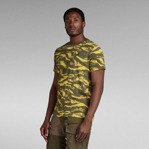 Textil Homem patchwork logo-print 3 4-sleeve T-shirt G-Star Raw D24421-C334 TIGER CAMO-G394 LEMON TIGER Verde