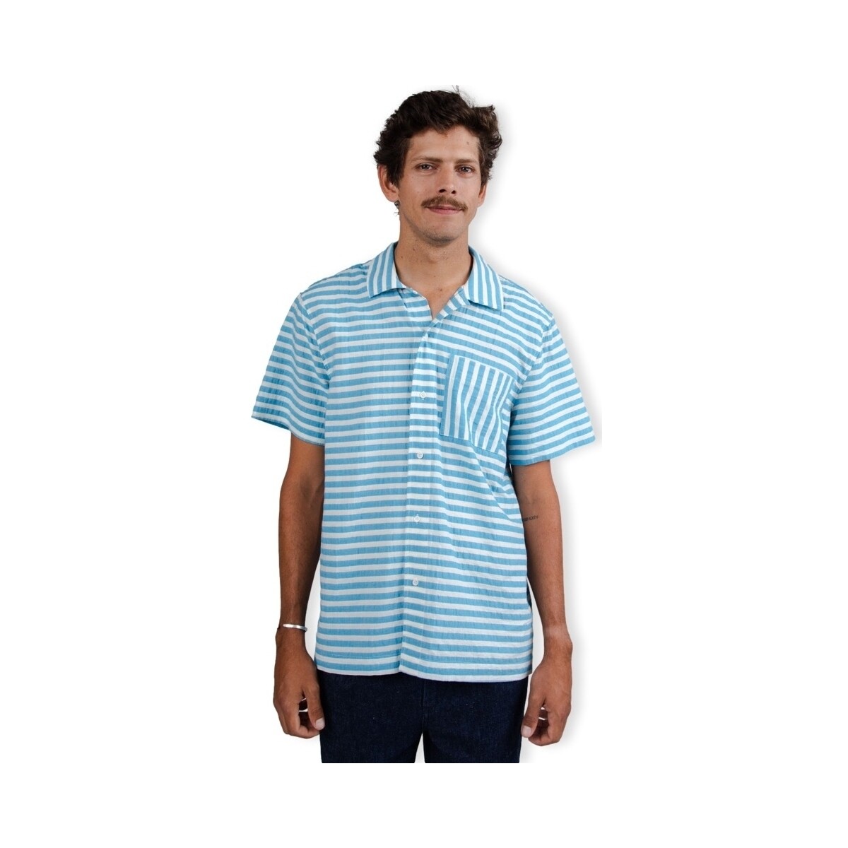 Textil Homem Camisas mangas comprida Brava Fabrics Camisa Stripes - Blue Branco