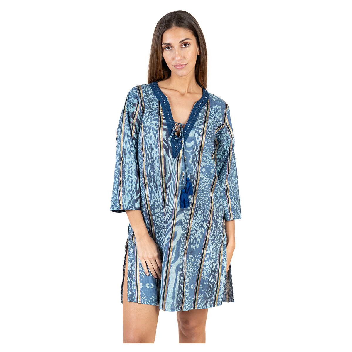 Textil Mulher Vestidos Isla Bonita By Sigris Kurta Azul