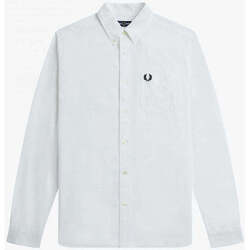 Textil Homem Camisas mangas comprida Fred Perry M5516-100-1-2 Branco