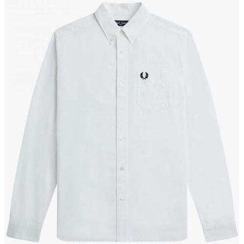 Textil Homem Camisas mangas comprida Fred Perry M5516-100-1-2 Branco
