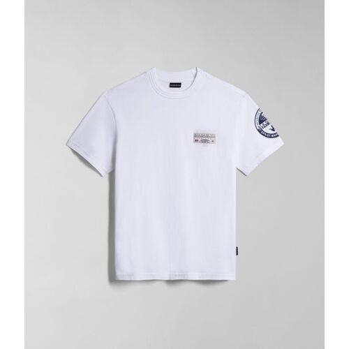Textil Homem T-shirts e Pólos Napapijri S-AMUNDSEN NP0A4H6B-002 BRIGHT WHITE Branco