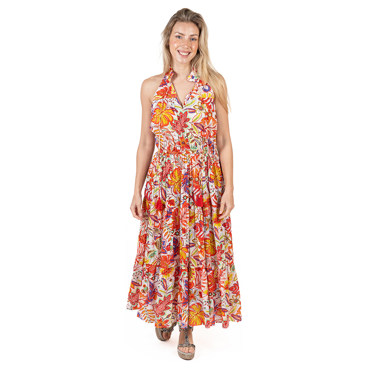 Textil Mulher Vestidos compridos Isla Bonita By Sigris Vestido Midi Longo Laranja