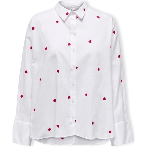 Textil Mulher Tops / Blusas Only Camisa New Lina Grace L/S - Bright White/Heart Branco