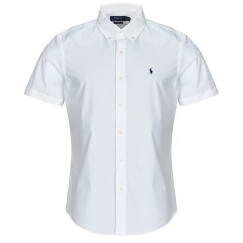 Textil Homem Camisas mangas curtas Polo Ralph Lauren CHEMISE EN POPELINE UNIE Branco / Branco