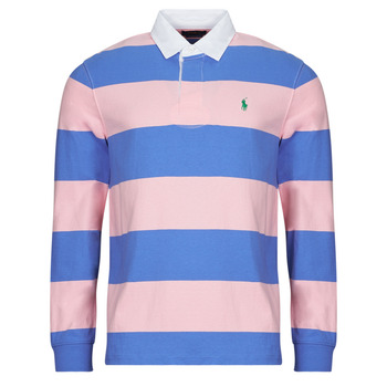 Textil Homem Polos mangas compridas Polo Ralph Lauren POLO RUGBY COUPE DROITE Rosa - azul / Jardim / Rosa / Inglaterra / Azul