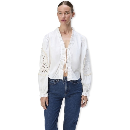 Object Noos Top Brodera L/S - White Sand Branco