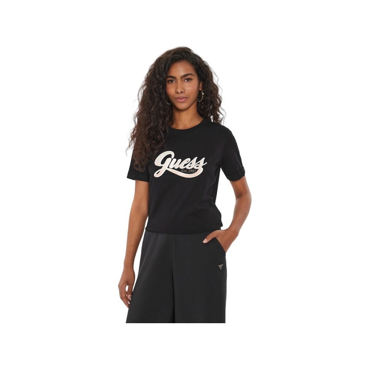 Textil Mulher T-Shirt mangas curtas Guess W4YI09JA914JBLK Preto