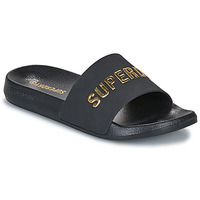 Sapatos Mulher chinelos Superdry SANDALE PISCINE LOGO LUXE Preto / Ouro