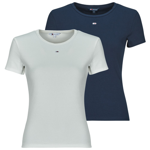 Textil Mulher Tops sem mangas Tommy Jeans TJW 2PACK SLIM ESSENTIAL RIB SS Branco / Azul