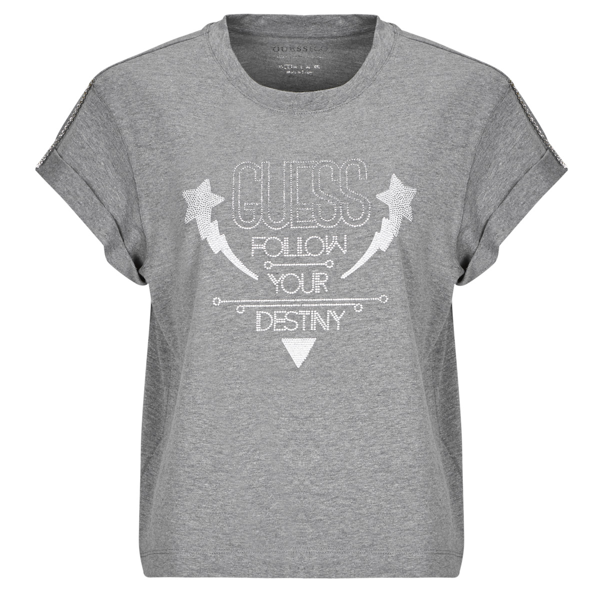 Textil Mulher T-Shirt mangas curtas Guess SLEEVES STRASS Cinza