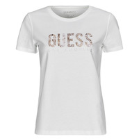Textil Mulher T-Shirt mangas curtas Guess PYTHON LOGO Branco