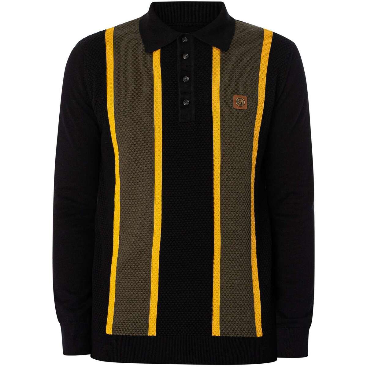 Textil Homem Polos mangas compridas Trojan Camisa pólo de manga comprida com painel de riscas texturadas Preto