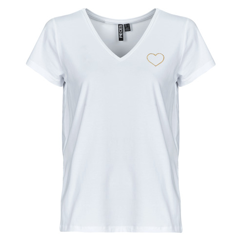 Textil Mulher T-Shirt mangas curtas Pieces PCNEW BILLY TEE EMB Branco