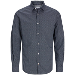 Textil Homem Camisas mangas comprida Jack & Jones 12261090 JJMATHEO PRINT DETAIL SHIRT LS BLACK Preto