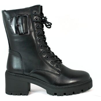 Sapatos Mulher Botins Aplauso BOTA MILITAR DE PIEL NEGRA  04 CON CORDONES Y CREMALLERA Preto
